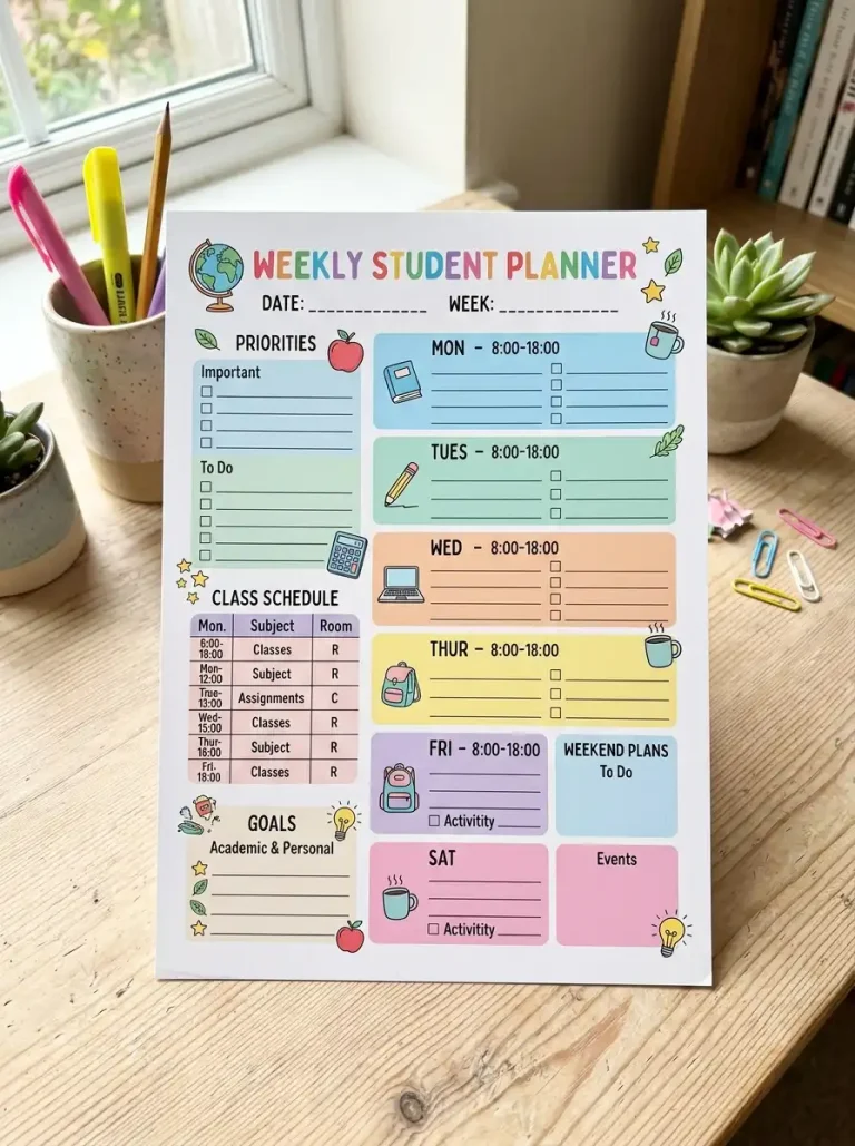7 Weekly Study Planner Printable Free PDF Templates