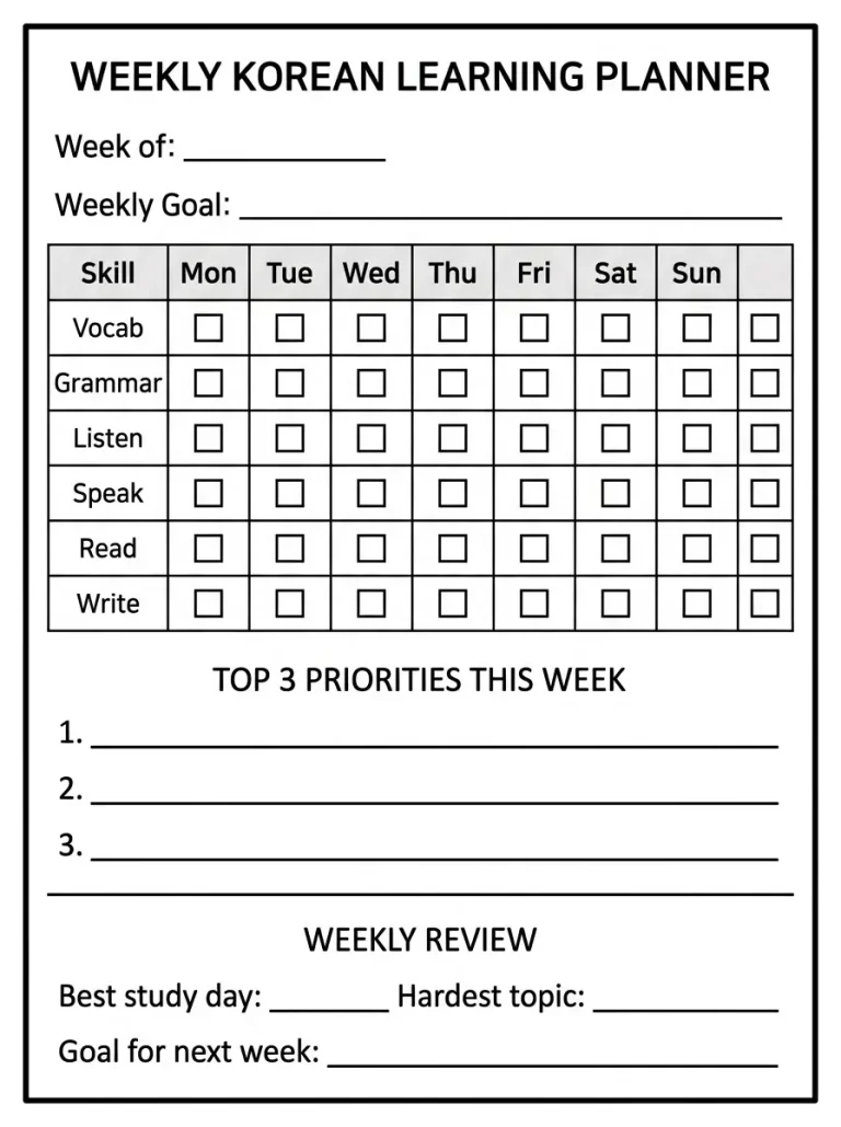 7 Korean Study Planner Free Printable Templates PDF