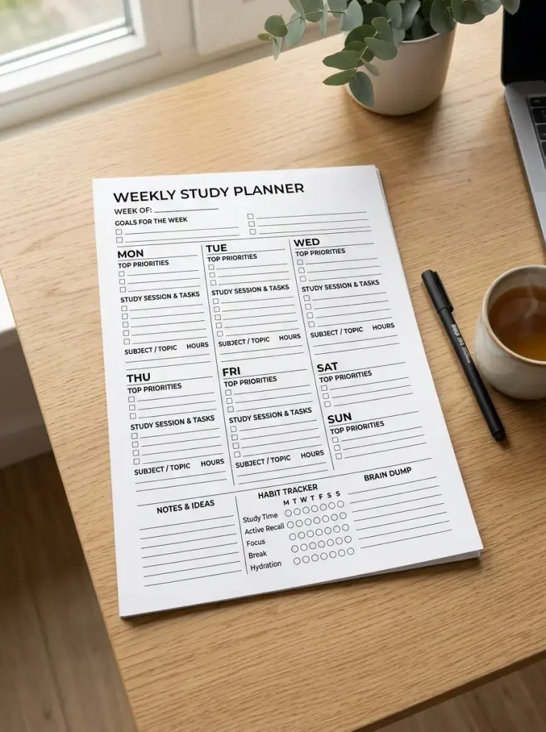 Weekly Study Planner Printable